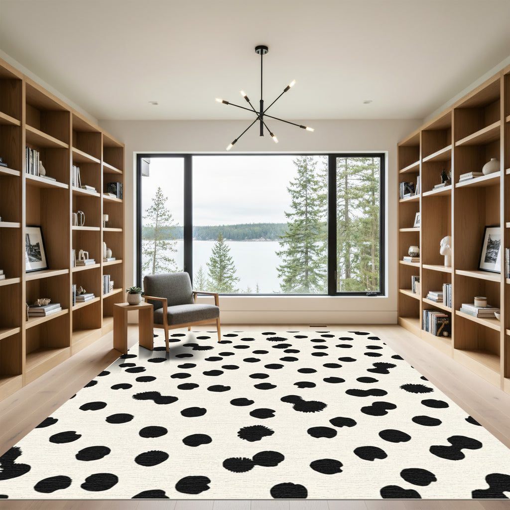 Cream Black Scattered Spots Rug