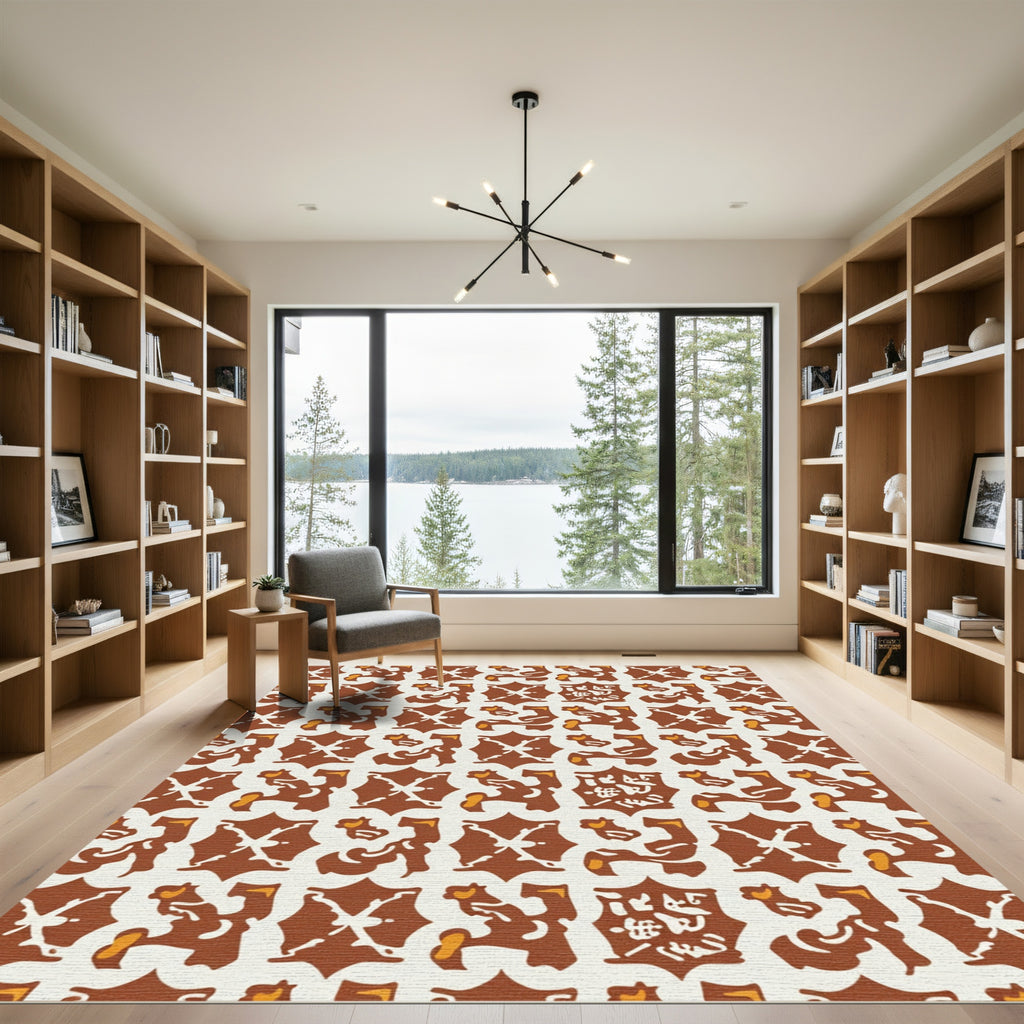 Rustic Ochre Abstract Scroll Relief Rug