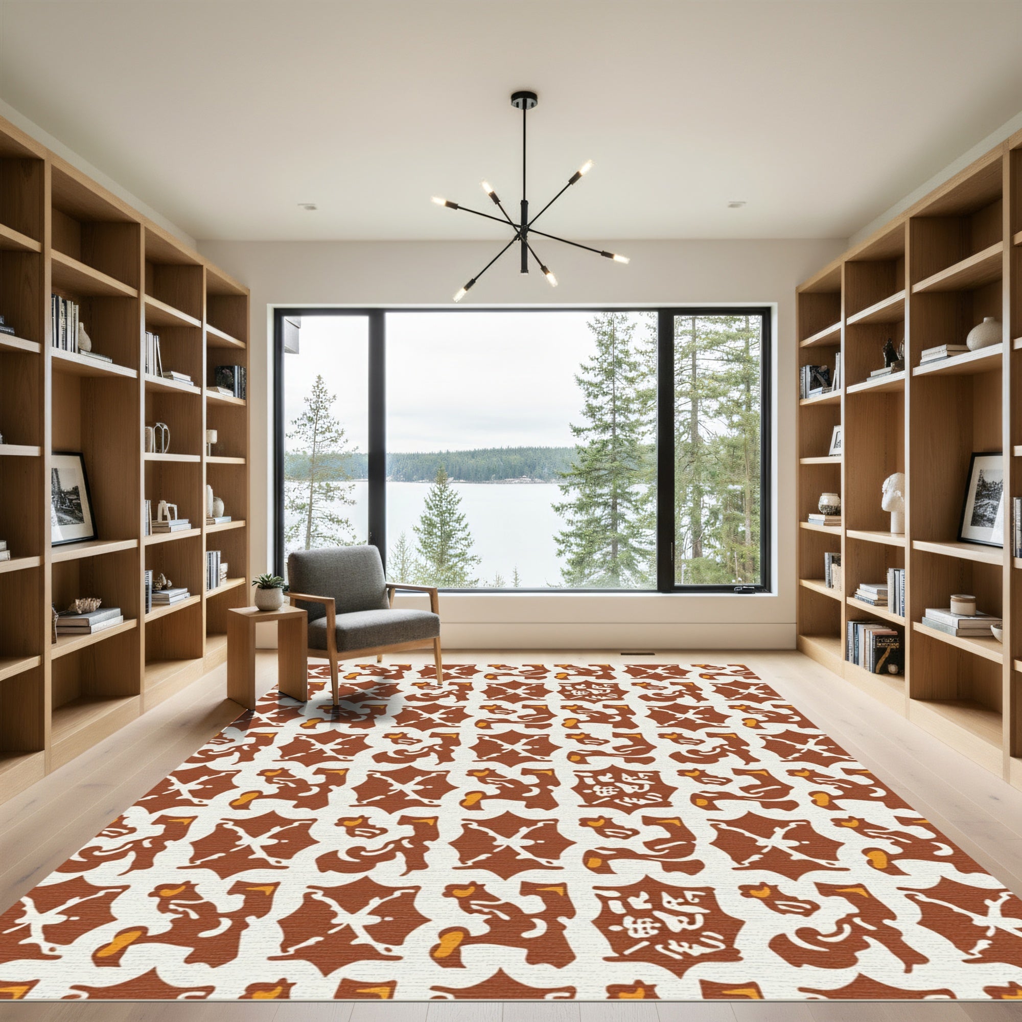 Rustic Ochre Abstract Scroll Relief Rug