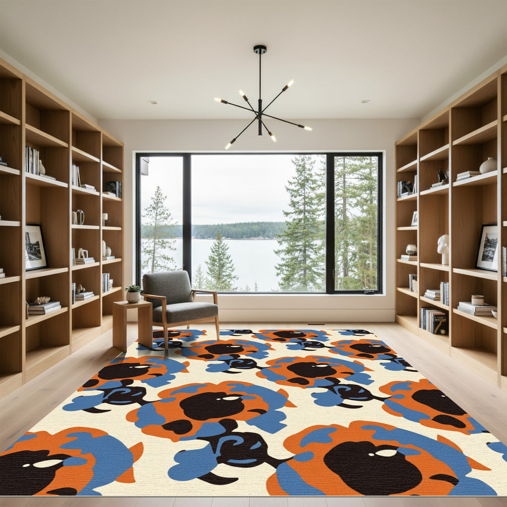 Orange Blue Abstract Floral Repeat Rug