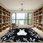 Cute White Bunny With Twig Border Rug