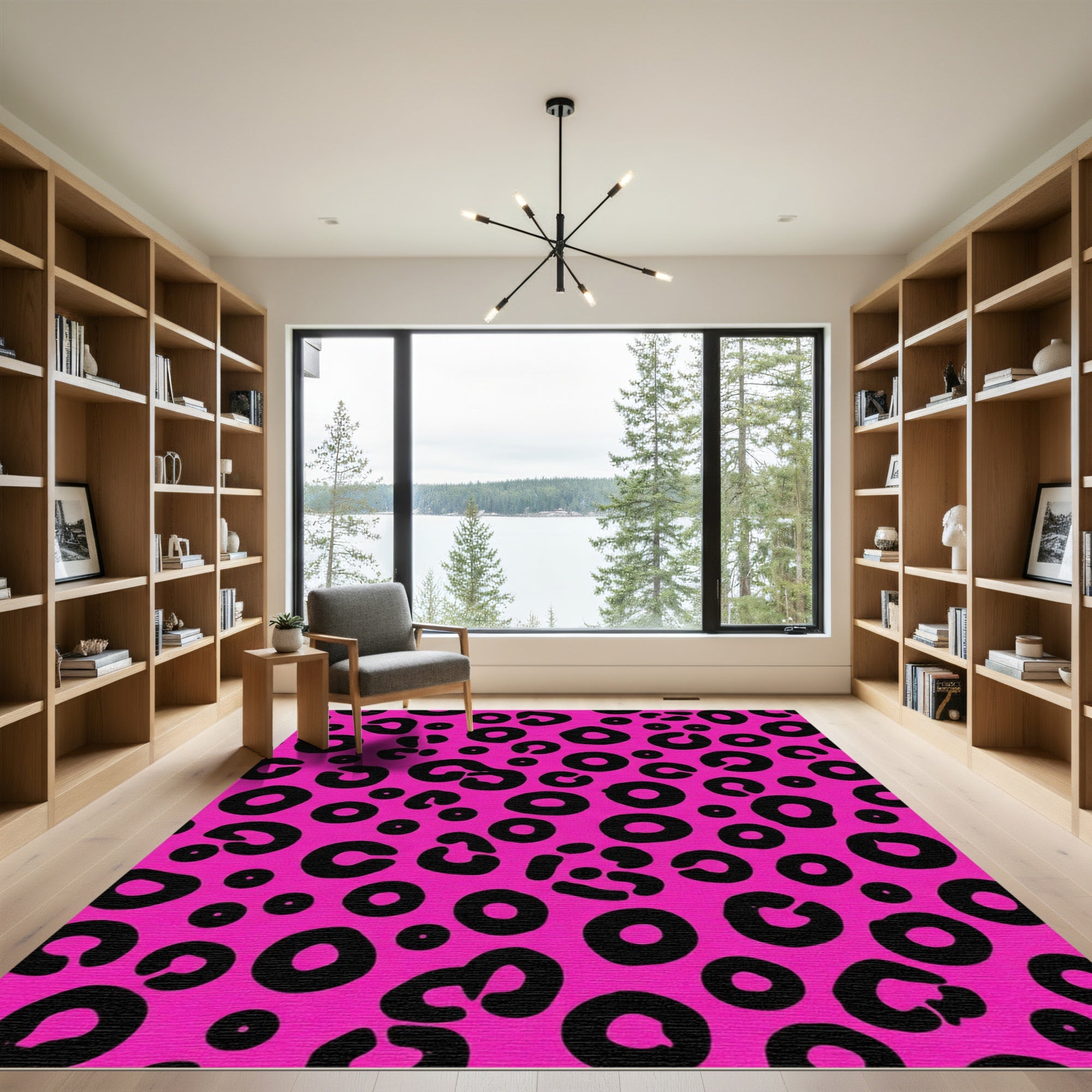 Bold Pink Black Leopard Spot Rug