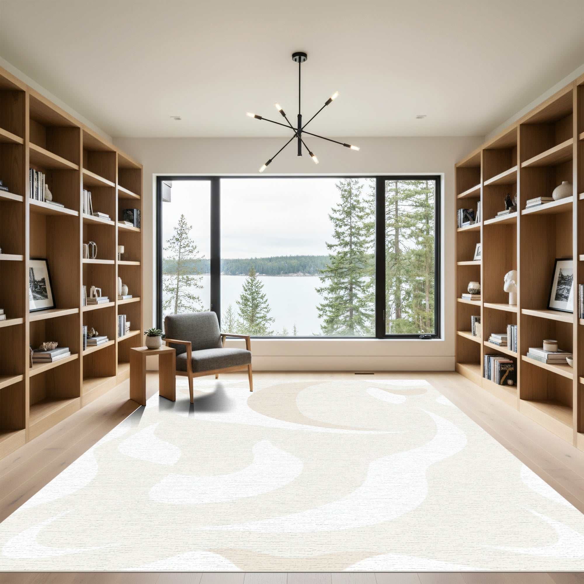 Cream Contemporary Abstract Fluid Rug