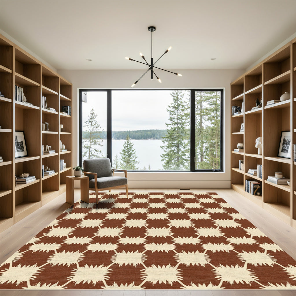 Brown Beige Splattered Squares Rug