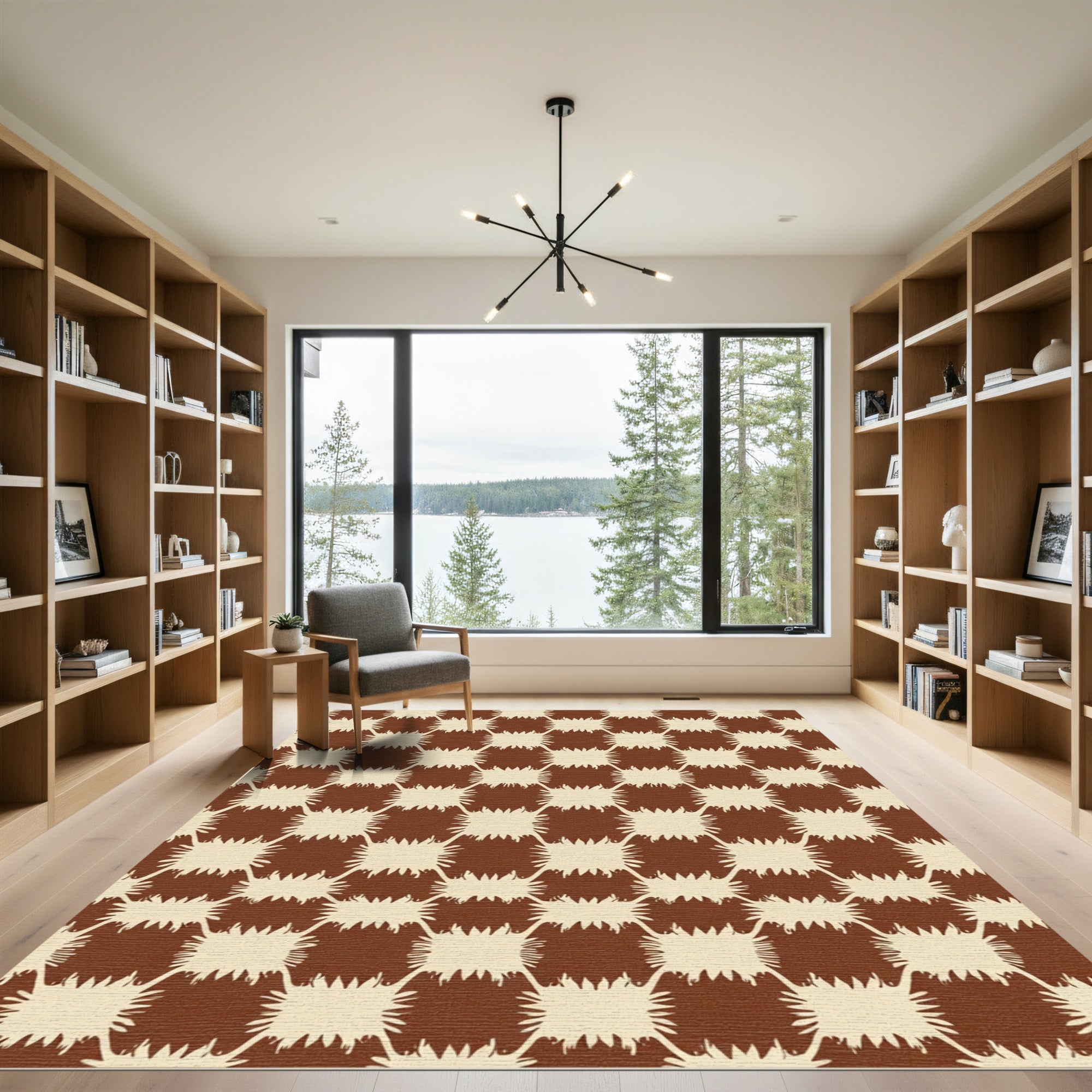 Brown Beige Splattered Squares Rug