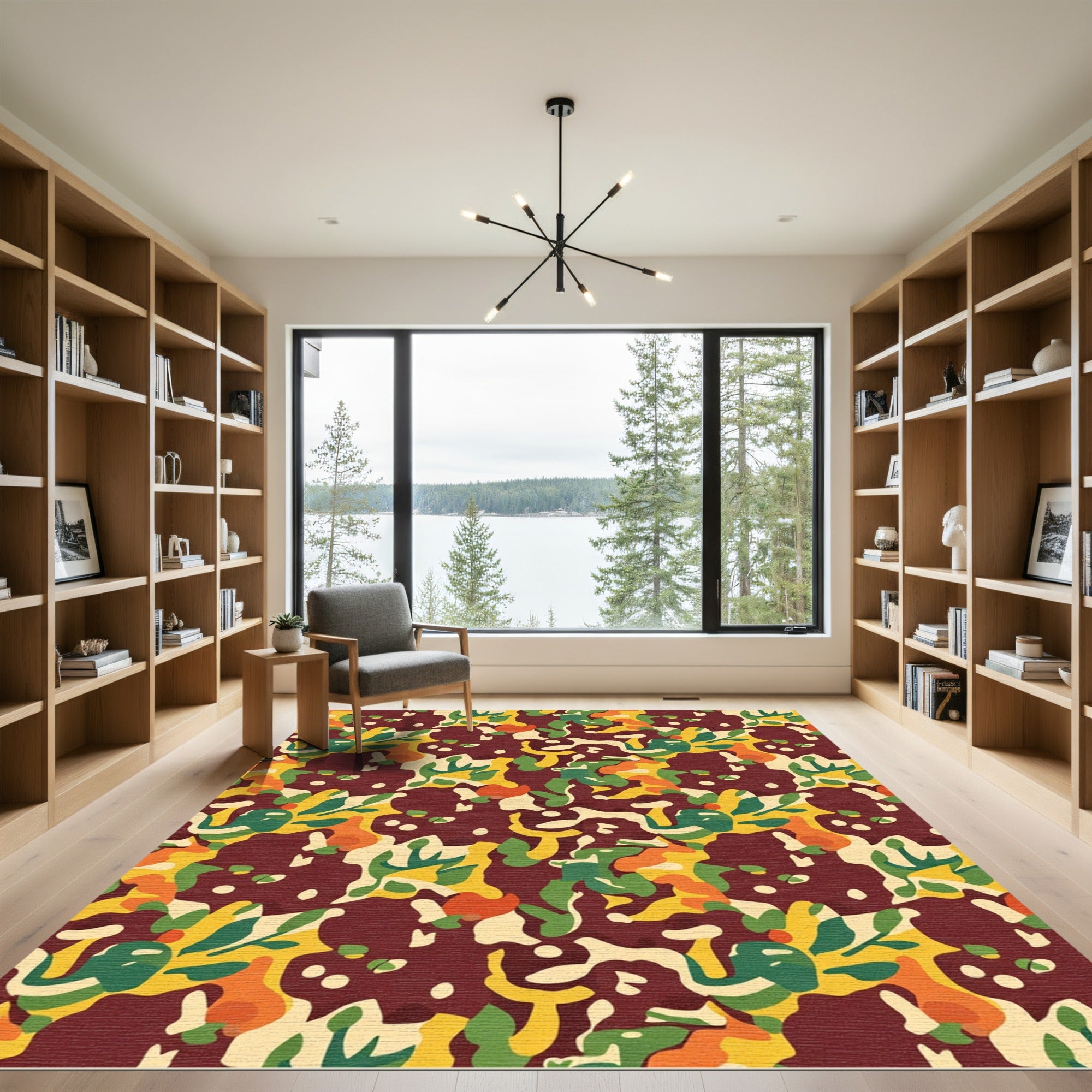 Bold Abstract Camouflage Crimson Overlay Rug