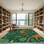 Bold Orange Tiger Jungle Leaves Rug
