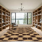 Brown Tan Checkerboard Square Motif Rug