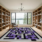 Purple Black Gray Geometric Maze Rug