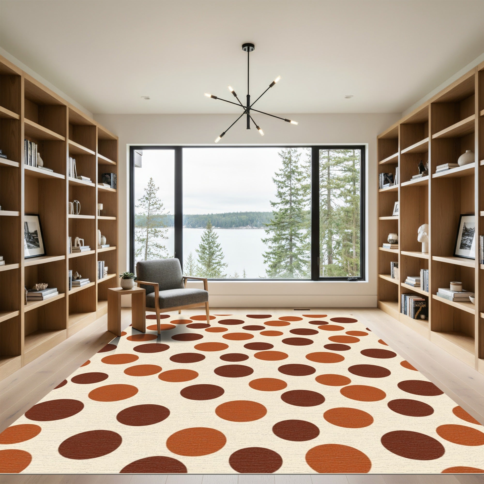 Earthy Brown And Orange Polka Dot Rug