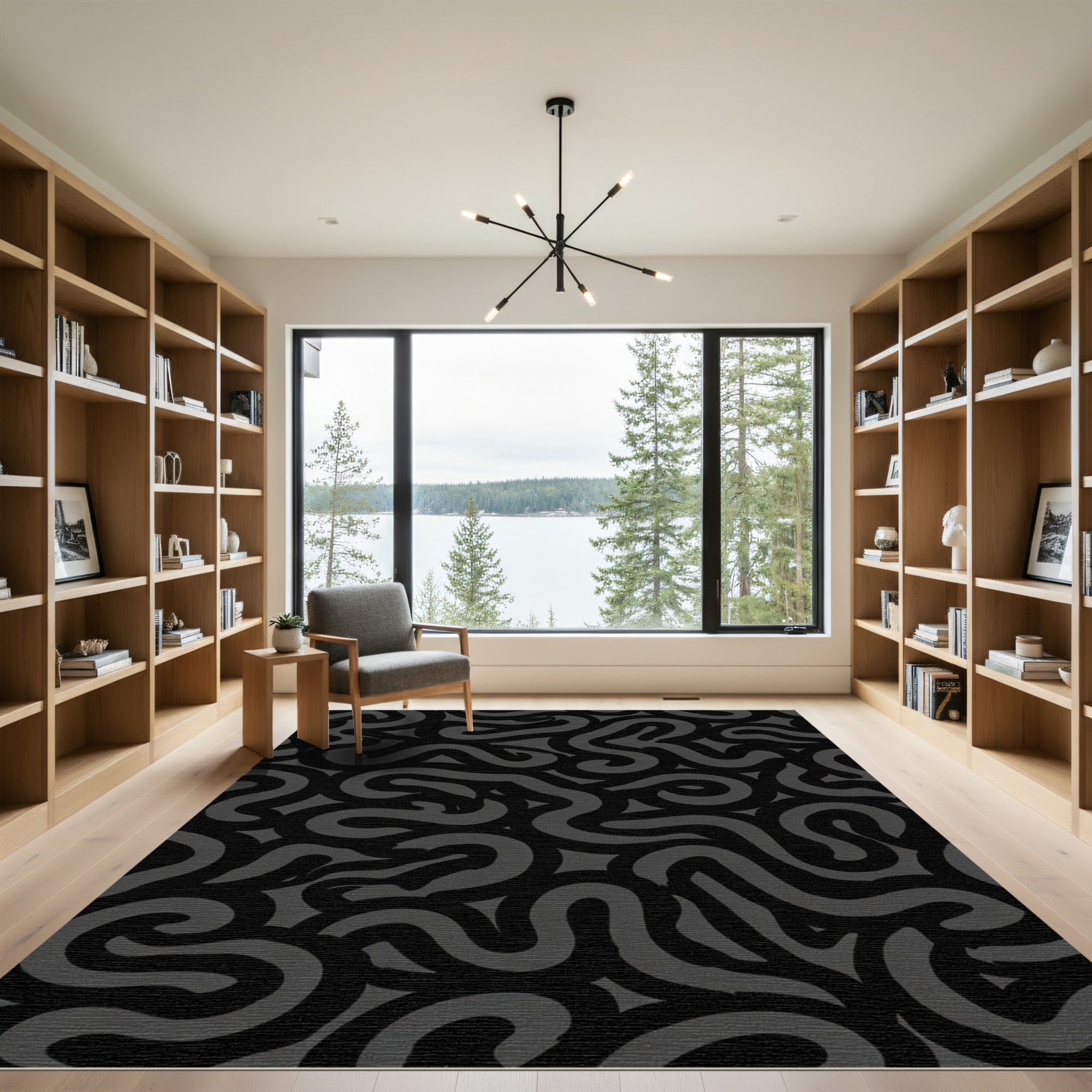 Dark Gray Organic Swirl Abstract Rug