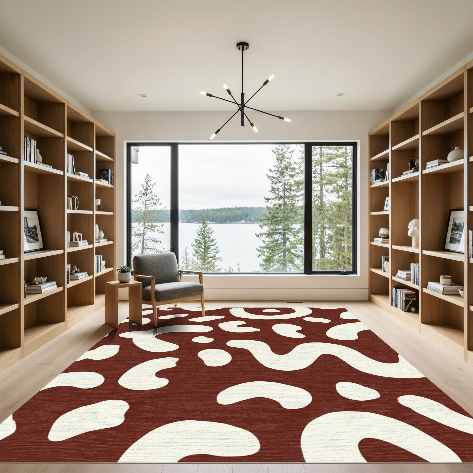 Rich Brown Abstract Organic Shapes Rug