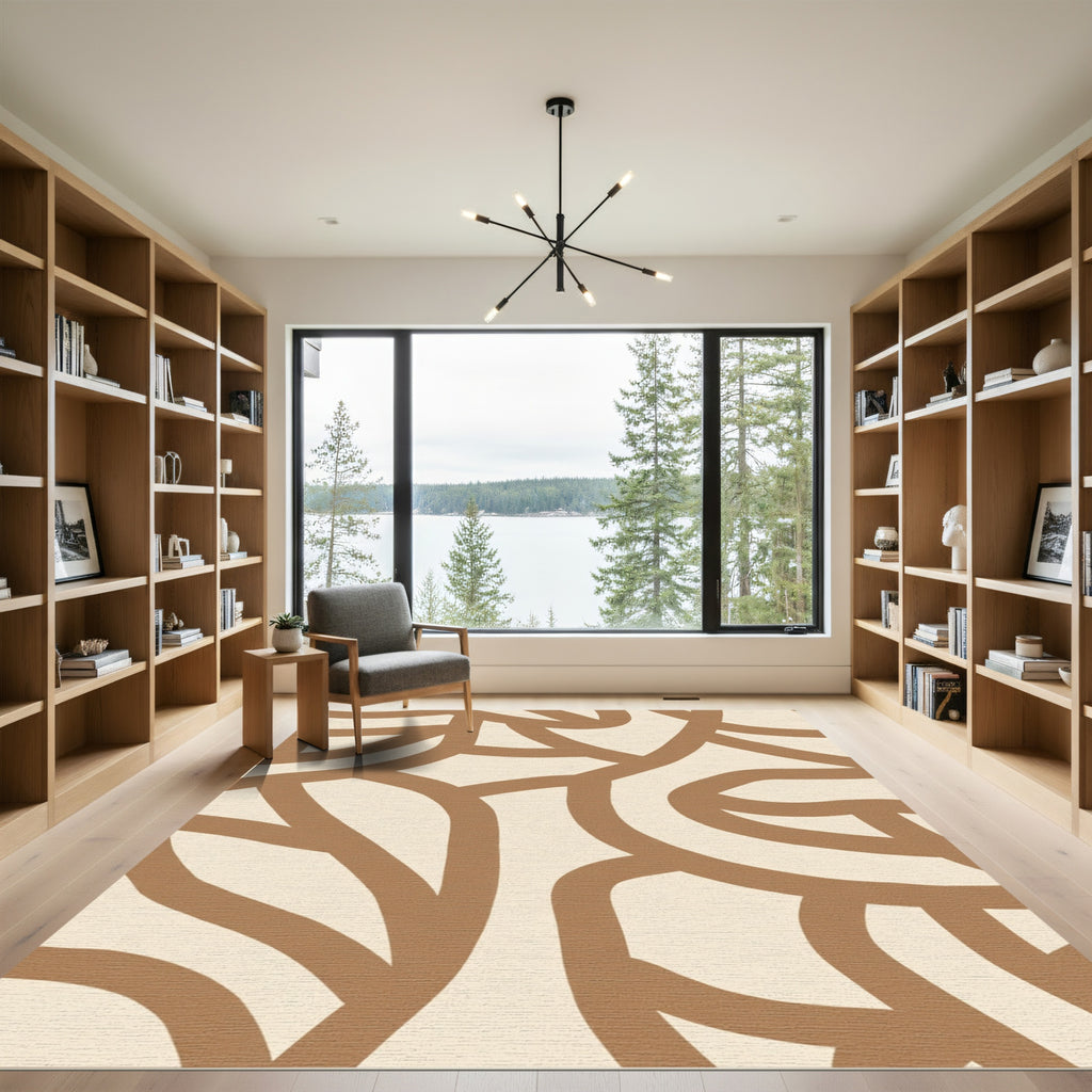 Abstract Tan Cream Organic Waves Rug