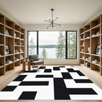 Black White Geometric Offset Rectangles Rug