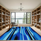 Abstract Blue Fluid Stripe Rug