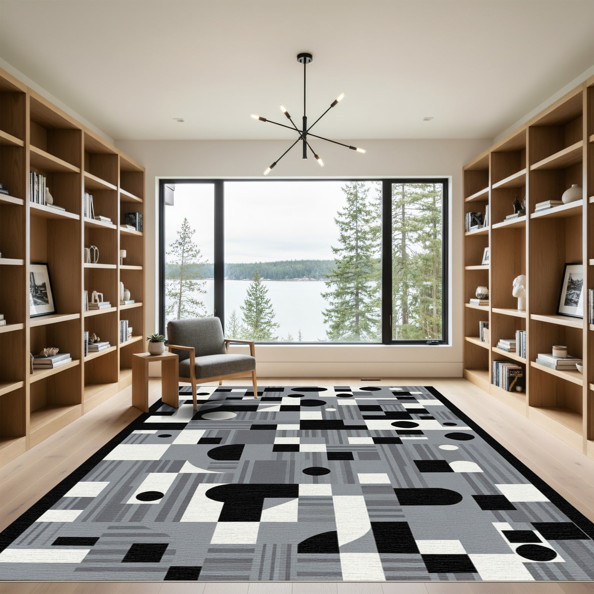 Abstract Geometric Monochrome Composition Rug