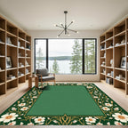 Dark Green Botanical Vine Border Rug