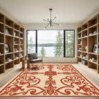 Deep Red Scroll Filigree Medallion Rug