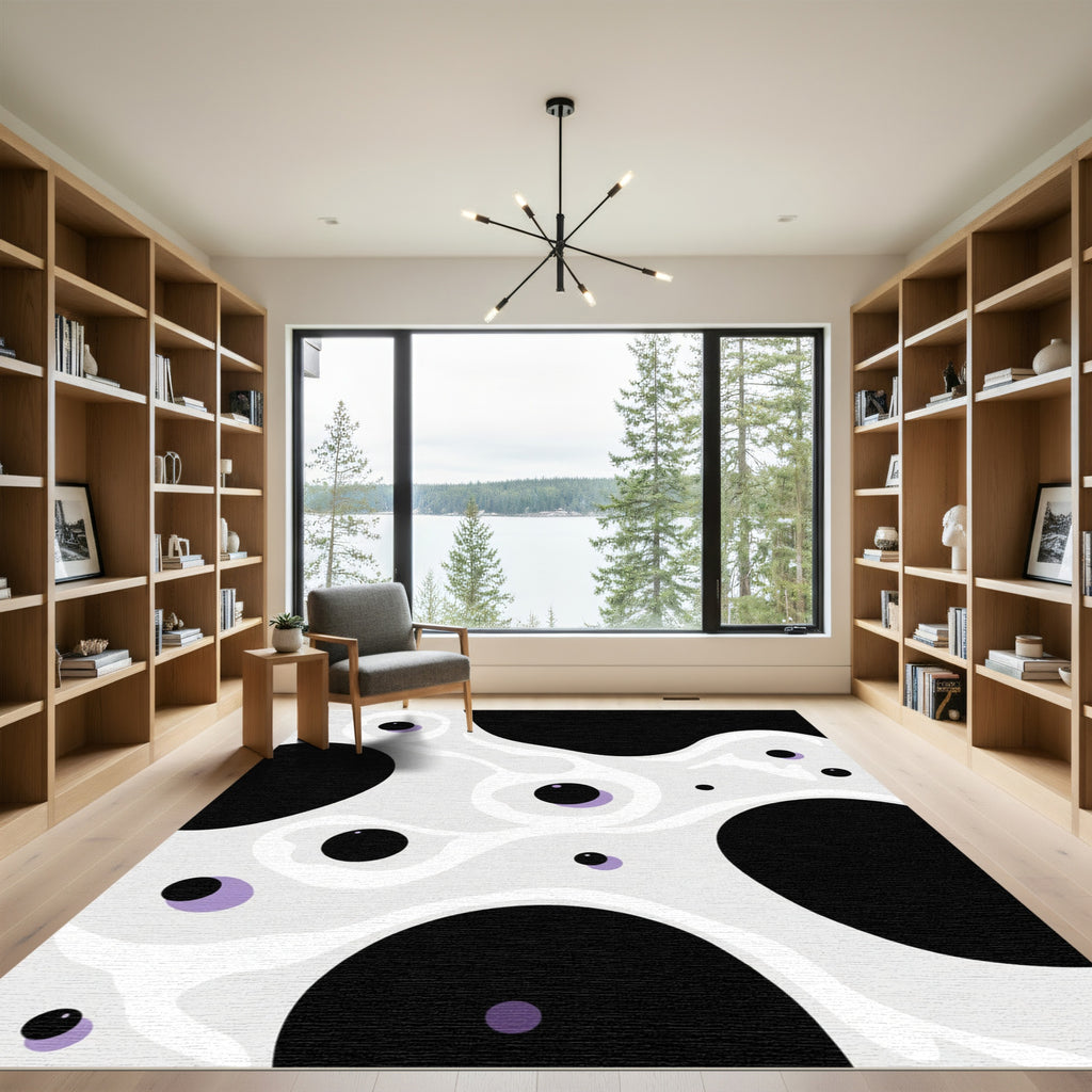 Black and Lavender Blob Abstract Rug