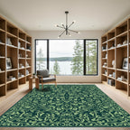 Earthy Green Floral Vine Art Nouveau Rug