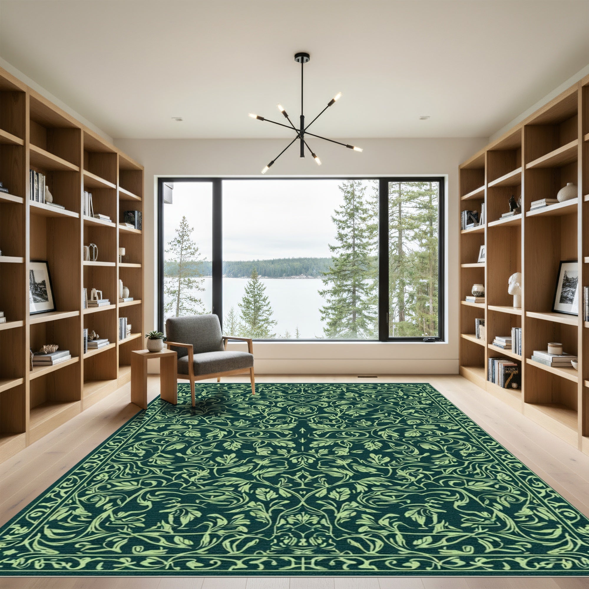 Earthy Green Floral Vine Art Nouveau Rug
