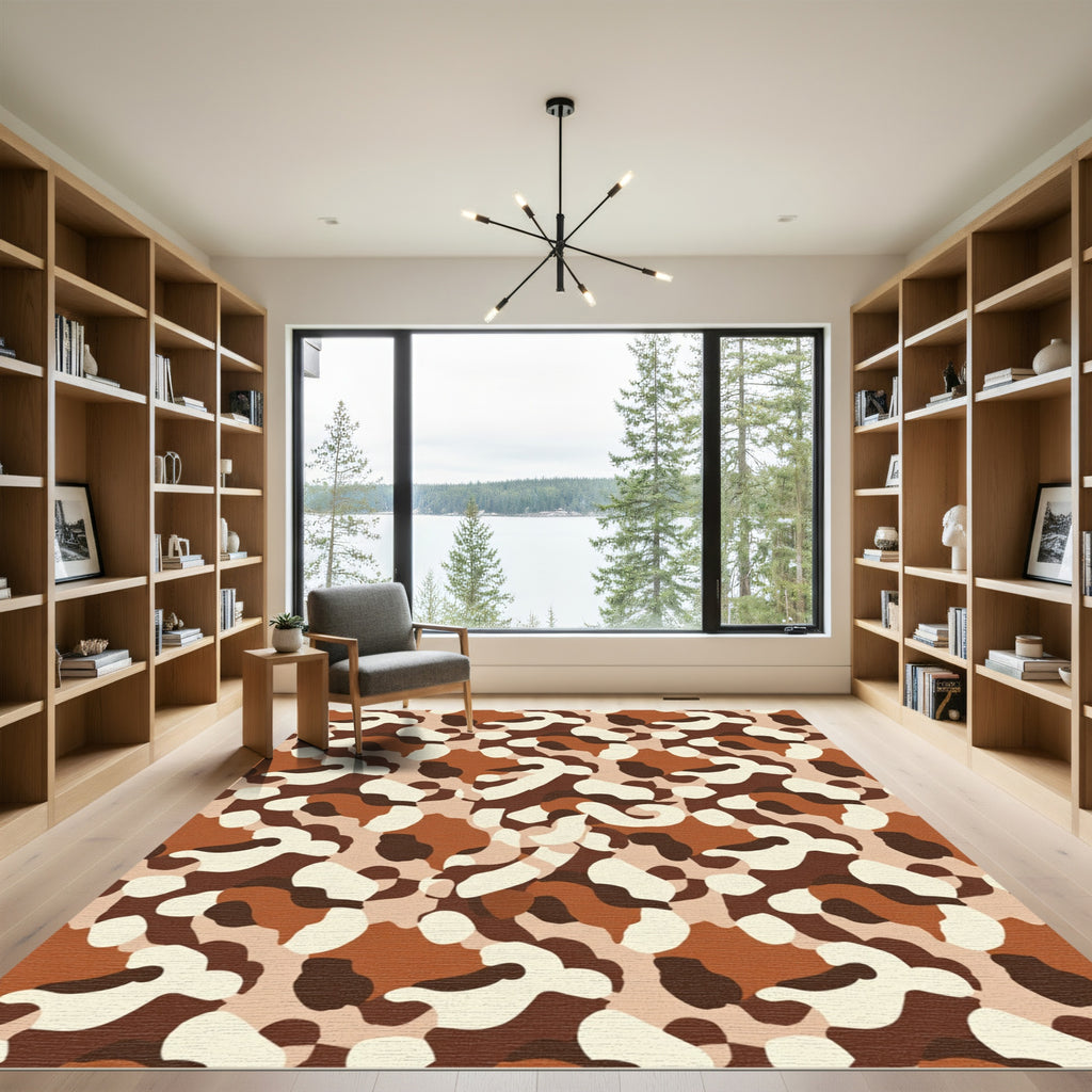 Earthy Brown Camouflage Abstract Flow Rug