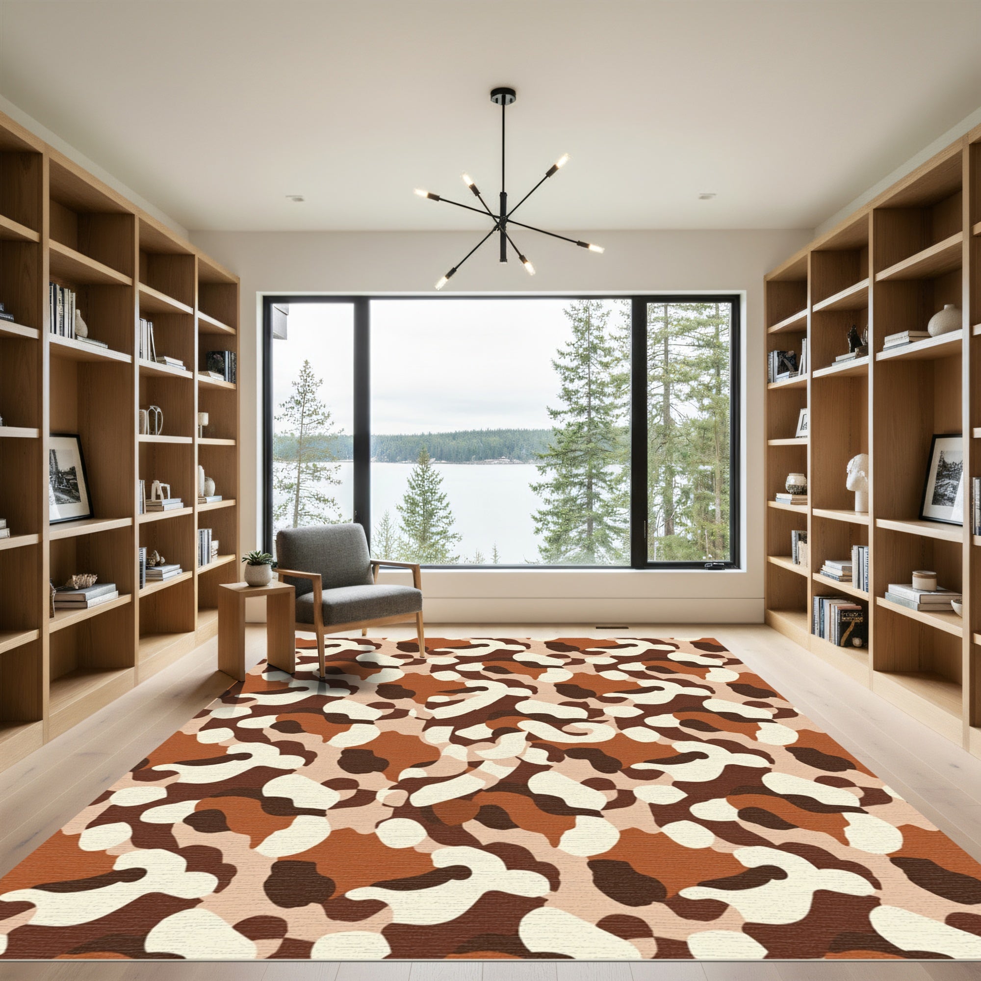 Earthy Brown Camouflage Abstract Flow Rug