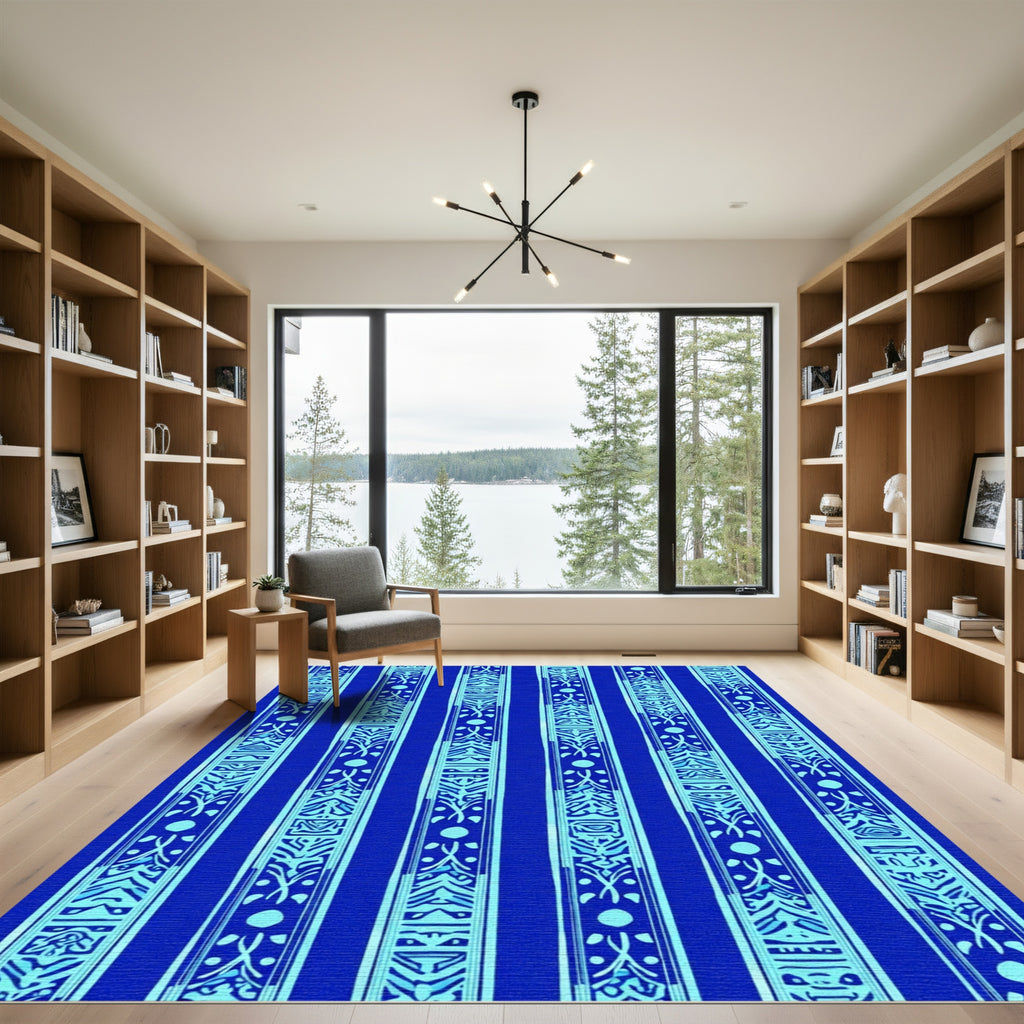 Bright Blue Ethnic Stripe Rug