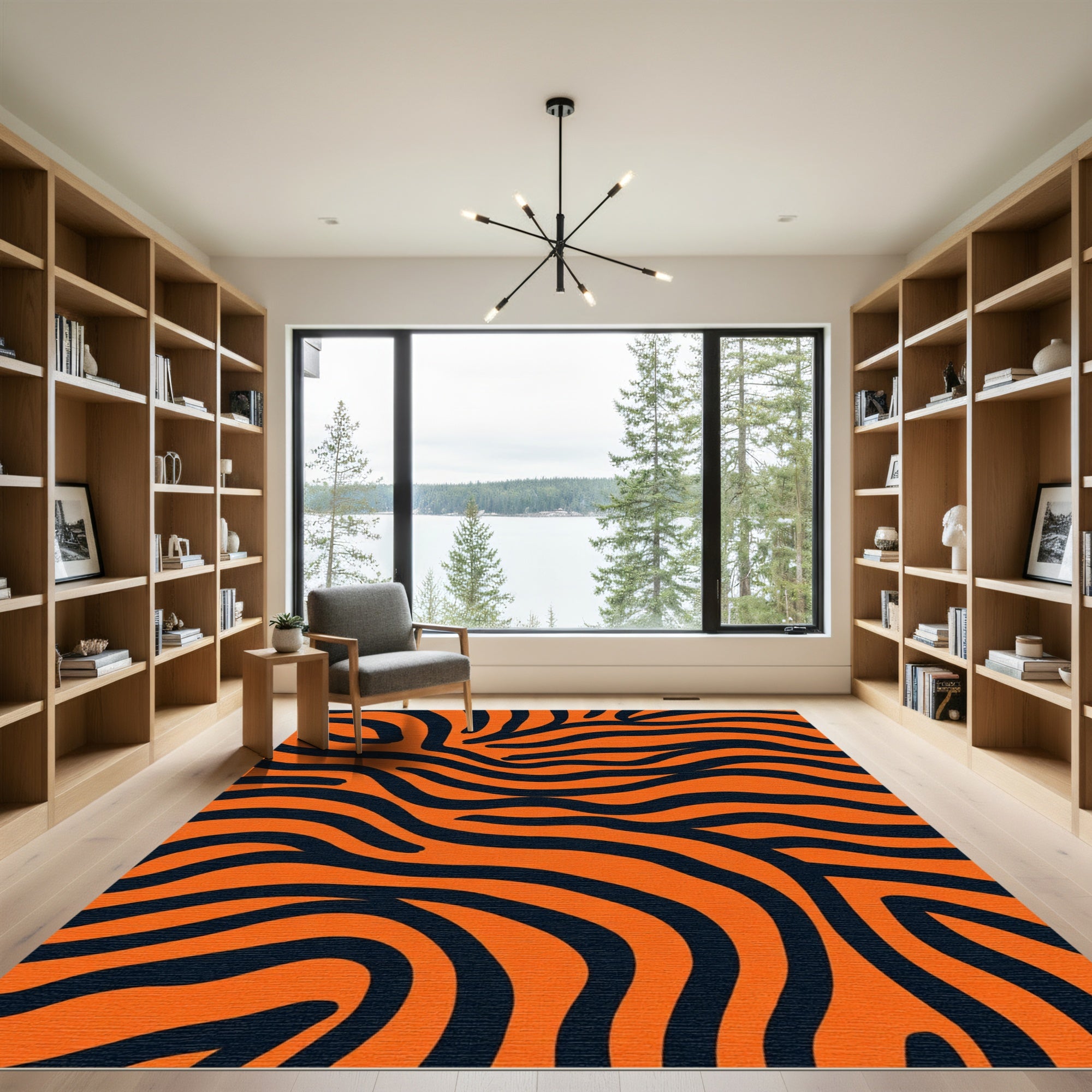 Orange Black Wavy Animal Print Rug