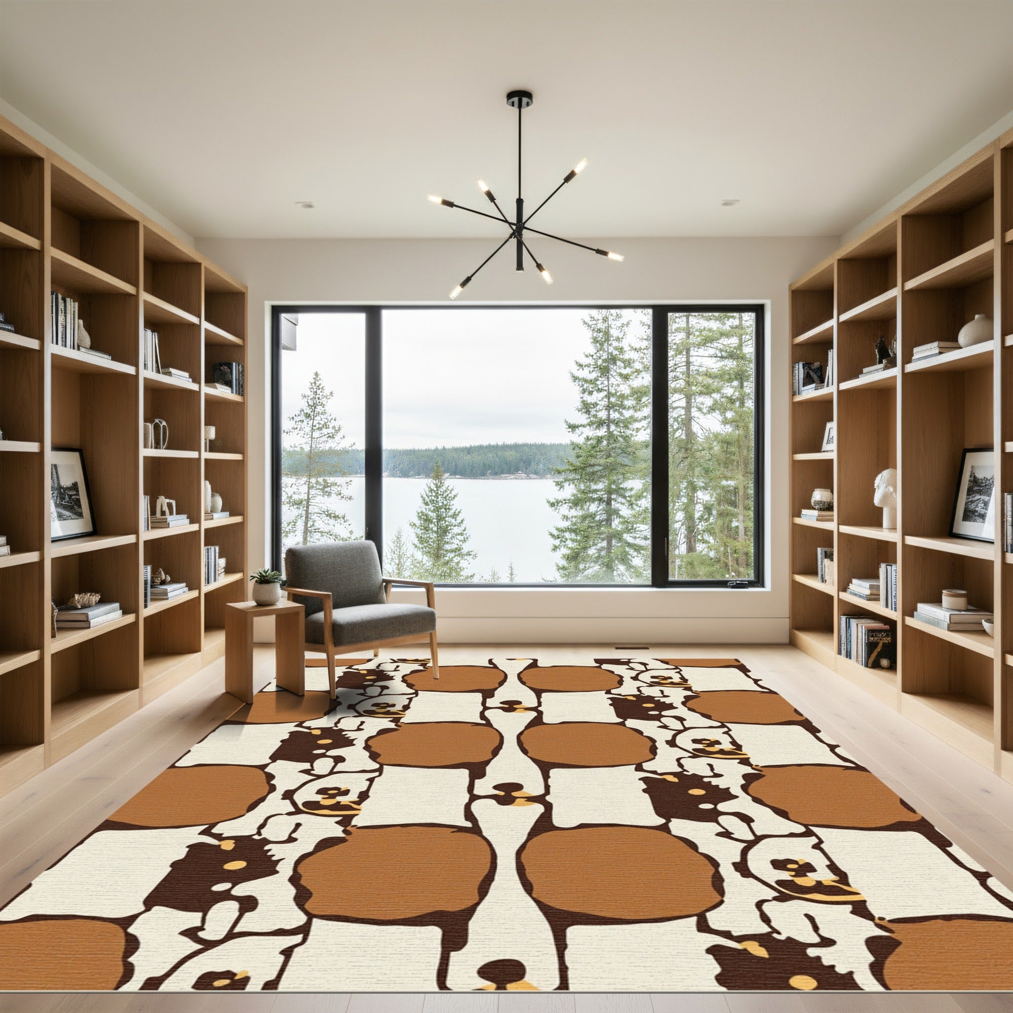 Brown Cream Organic Block Art Rug