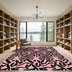 Bold Pink Black Abstract Organic Flow Rug