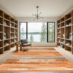 Abstract Orange Grey Tribal Stripe Rug