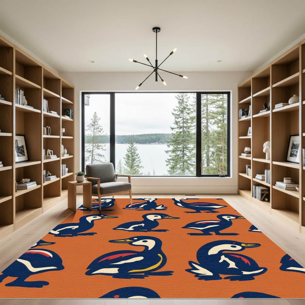 Orange Background Dark Blue Bird Collection Rug