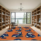 Orange Background Dark Blue Bird Collection Rug