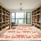 Salmon Folk Art Bear Fox Vine Repeat Rug