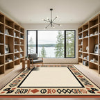 Terracotta Tribal Symbols Geometric Border Rug