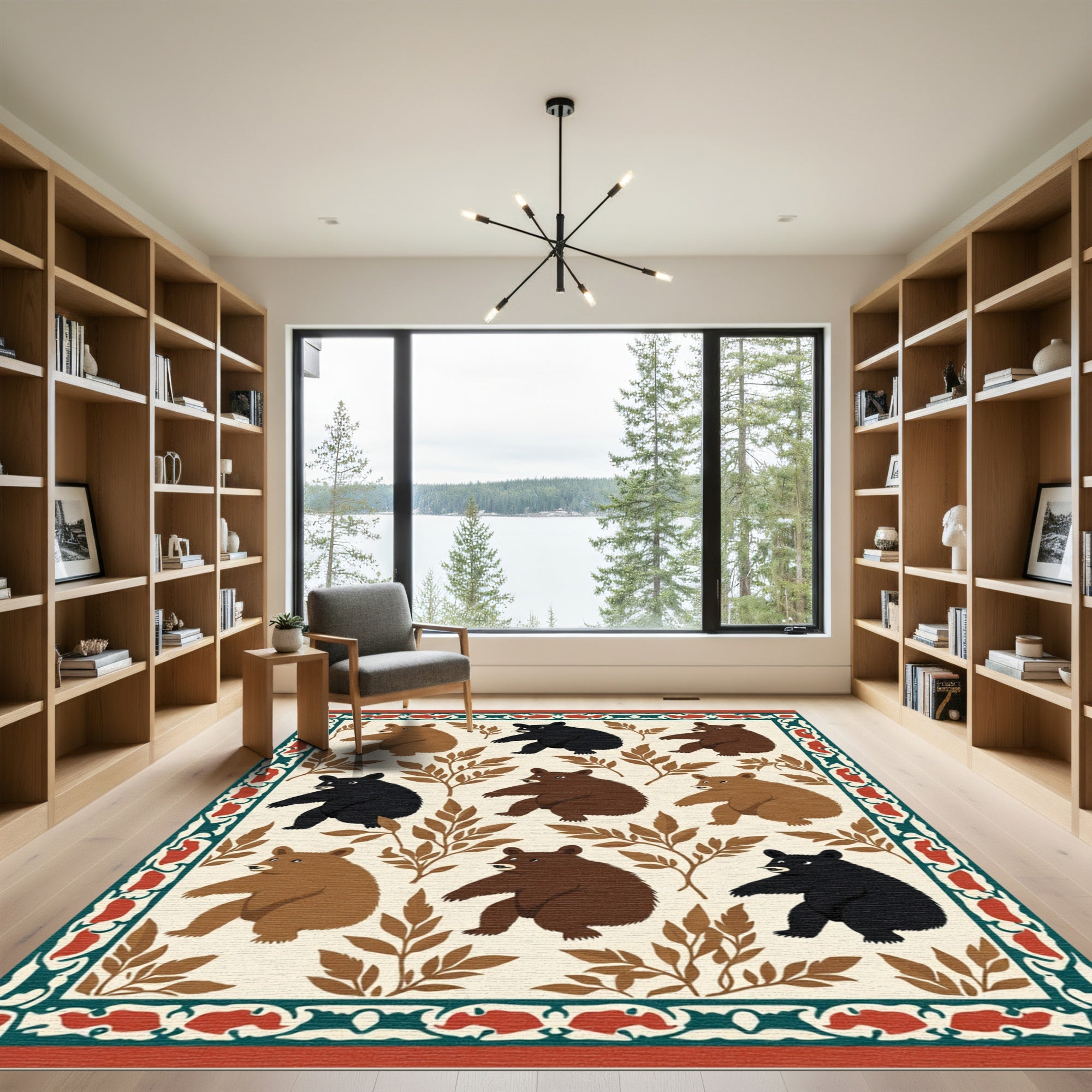Woodland Bears Bordered Cream Illustration Rug