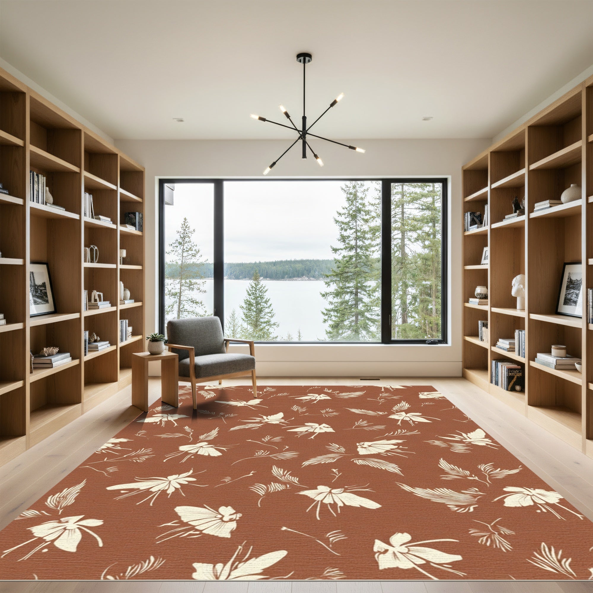 Terracotta Cream Floral Winged Motif Rug