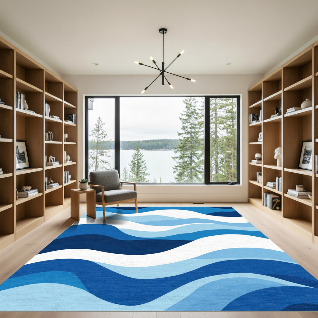 Layered Blue Wave Landscape Rug