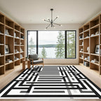 Monochromatic Geometric Maze Lines Rug