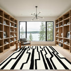 Black White Abstract Geometric Lines Rug