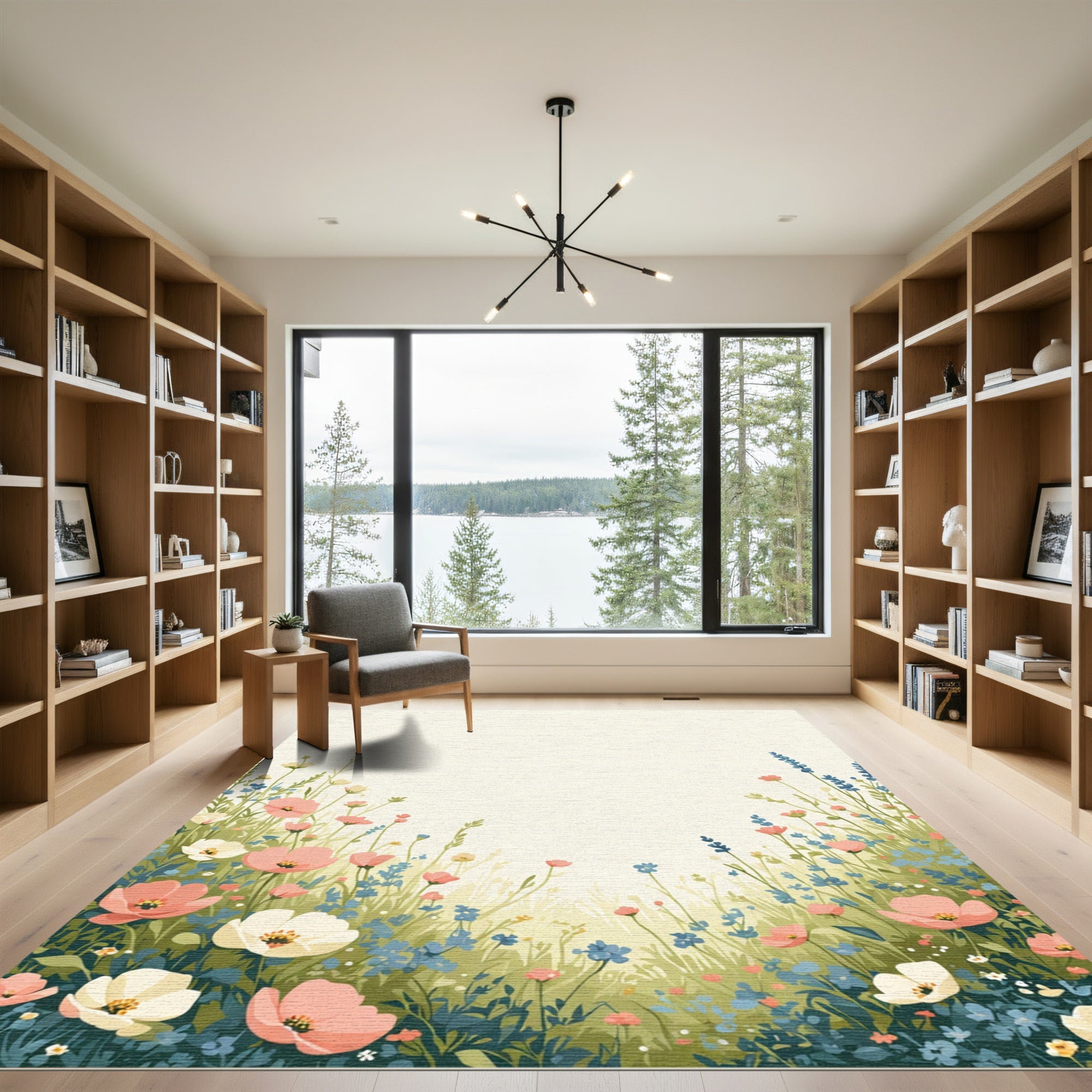 Whimsical Pink Floral Meadow Garden Rug