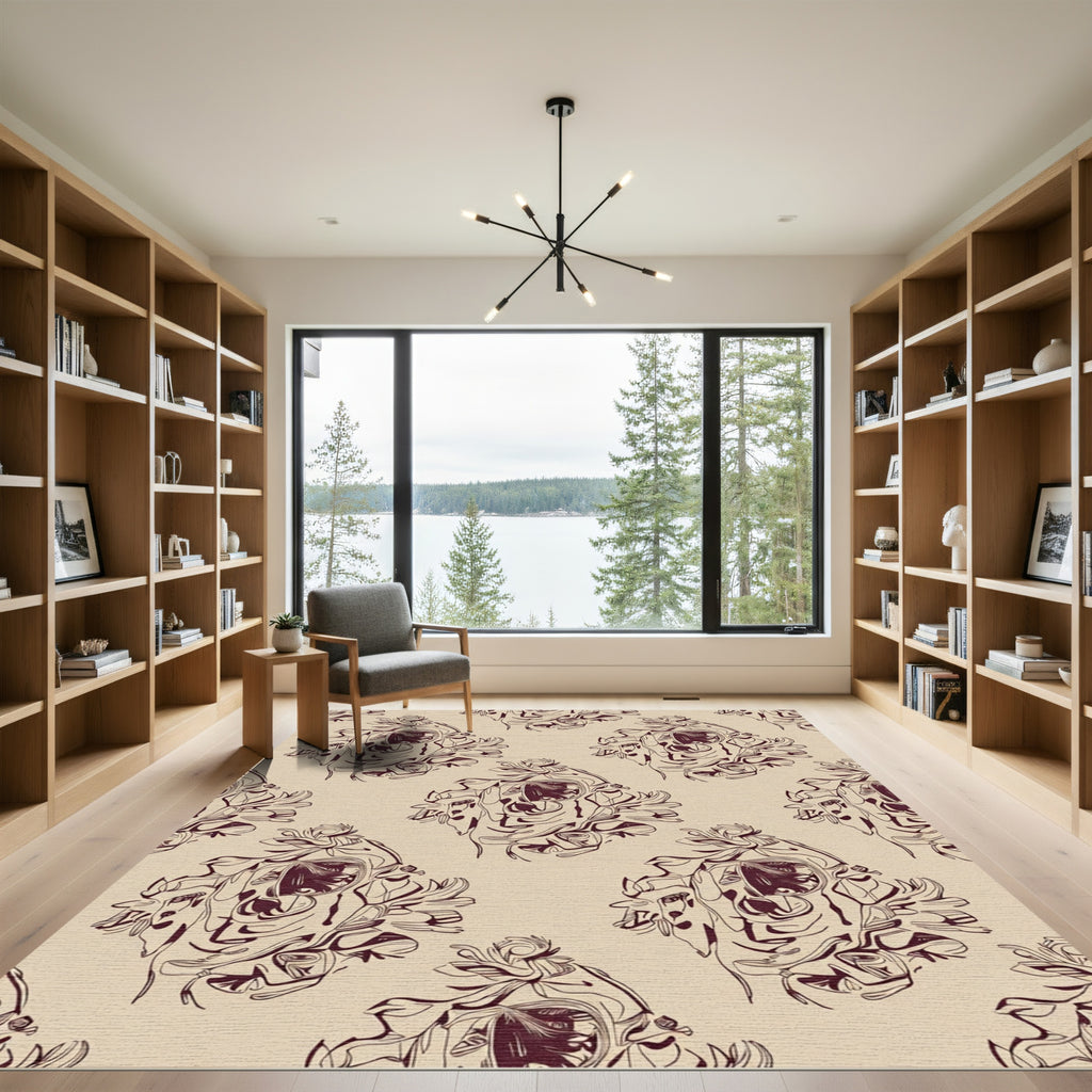 Crimson Abstract Head Medallion Rug