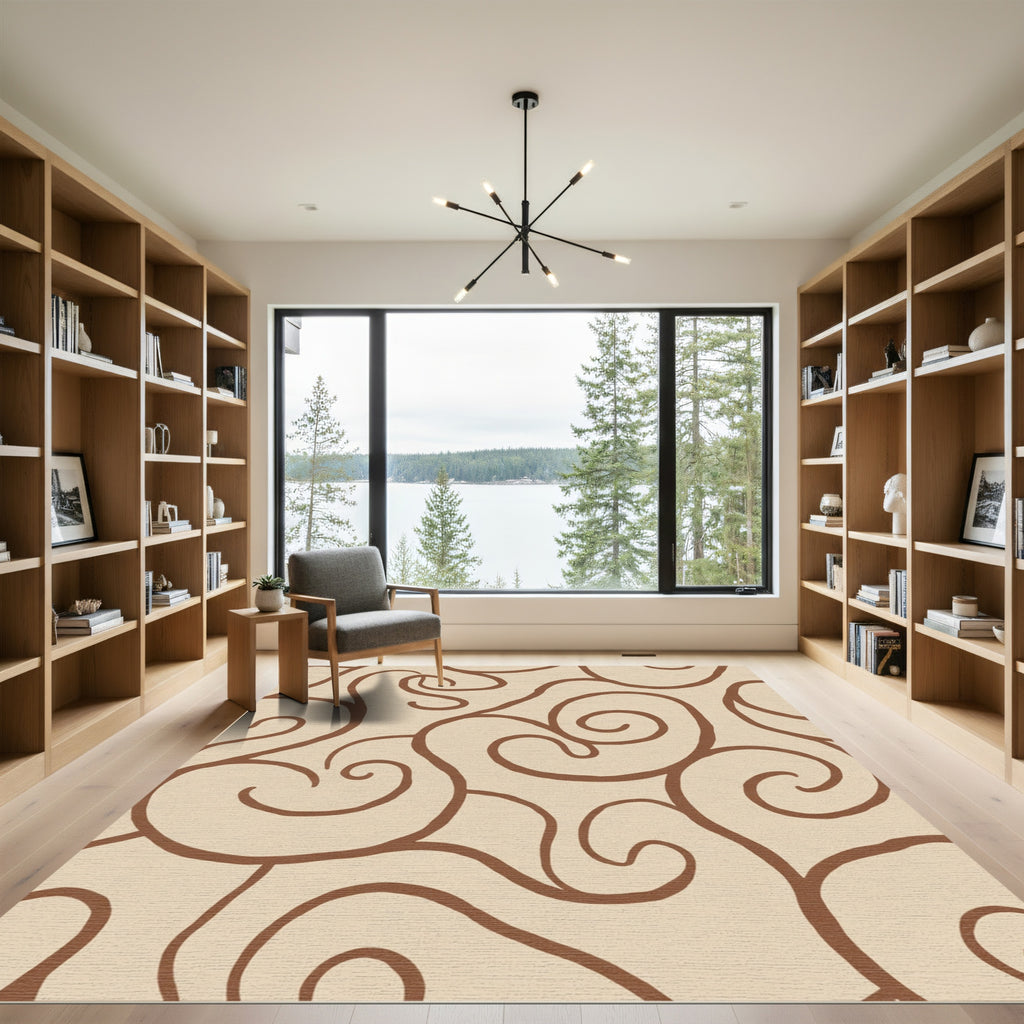 Biege Swirl Lines Organic Rug