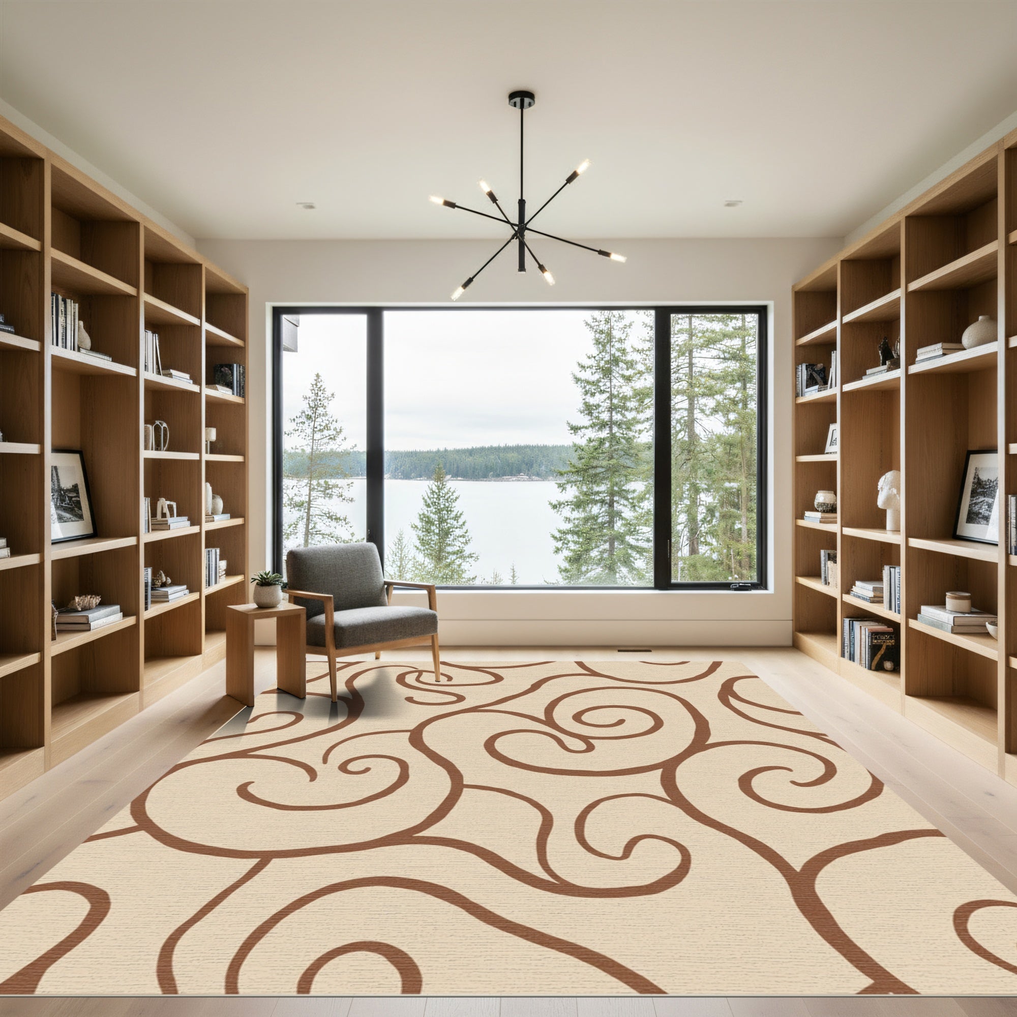 Biege Swirl Lines Organic Rug