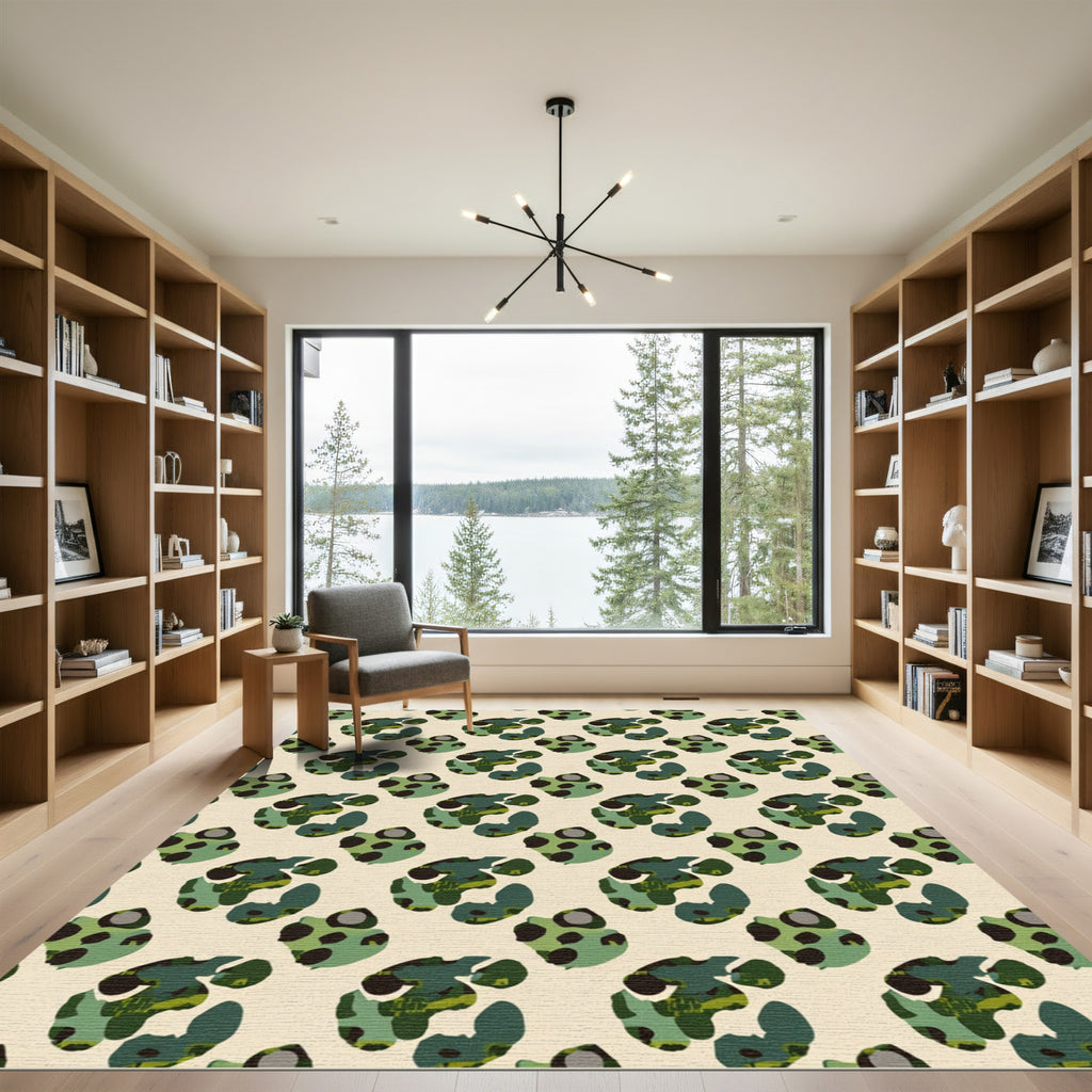 Green Woodland Camouflage Shapes Rug