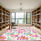 Whimsical Abstract Pink Blue Organic Shapes Rug