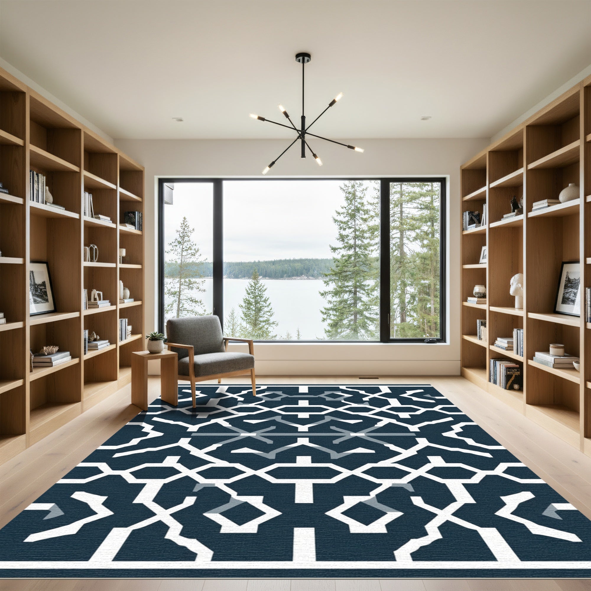 Deep Navy Geometric Lattice Accent Rug