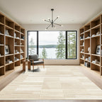 Neutral Beige Abstract Stripe Patchwork Rug