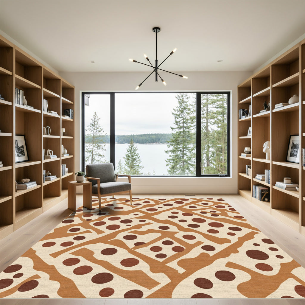 Brown Tan Polka Dot Abstract Rug